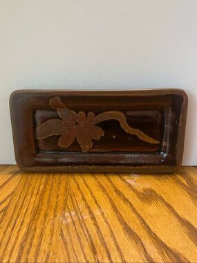 Clouds Folsom Studio Art Pottery Dragonfly Tray Brown Rustic Signed 2016